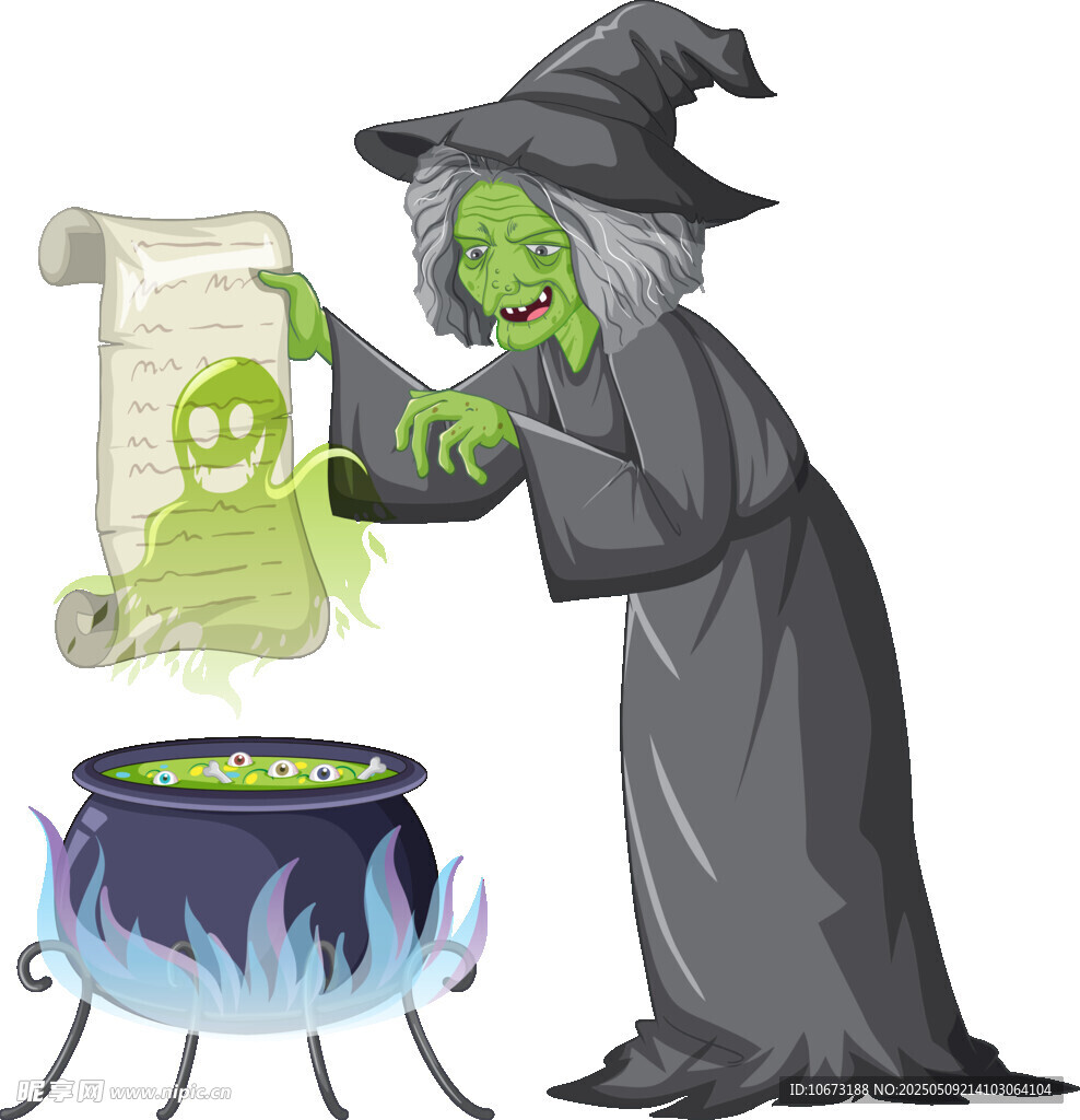 女巫施法于神秘魔法药水