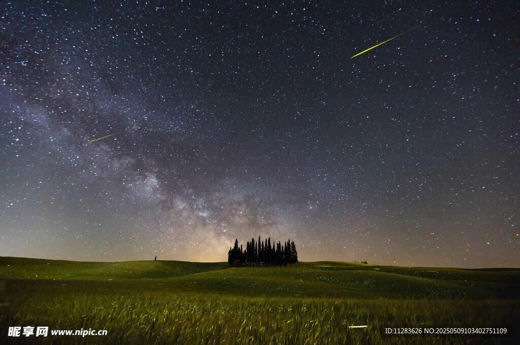草原上的璀璨星空与流星