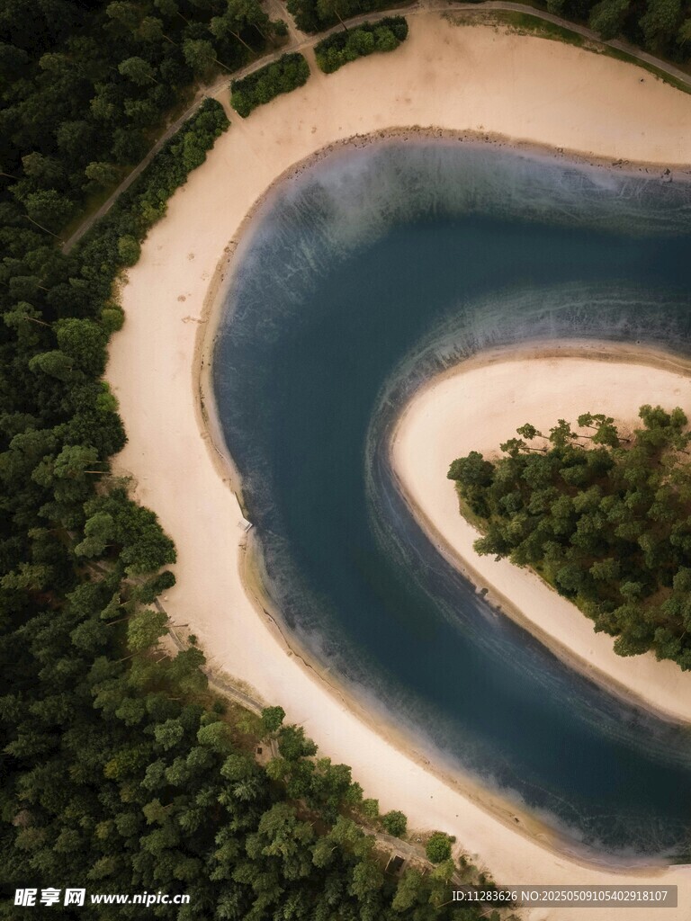 蜿蜒河流与葱郁植被景观