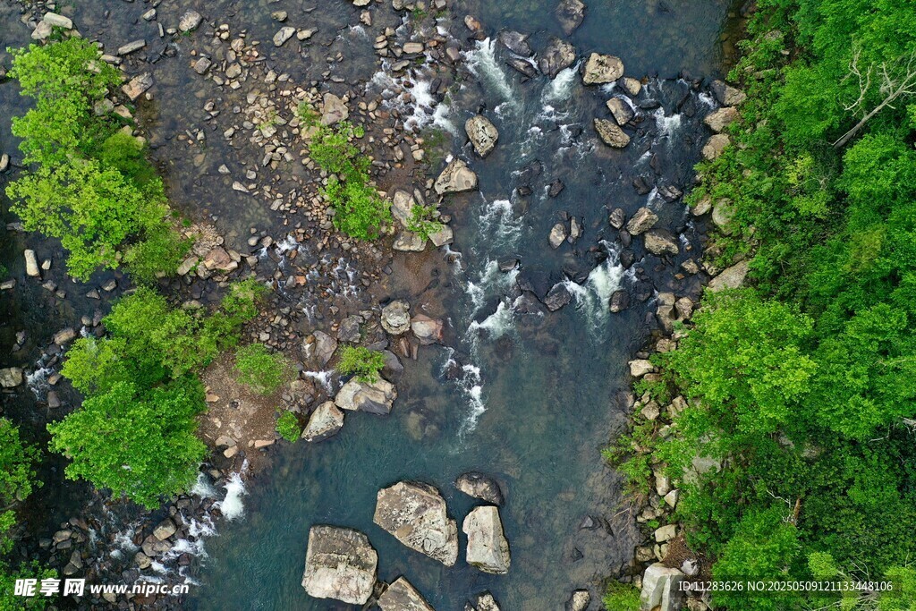 山间溪流绿意环绕美景