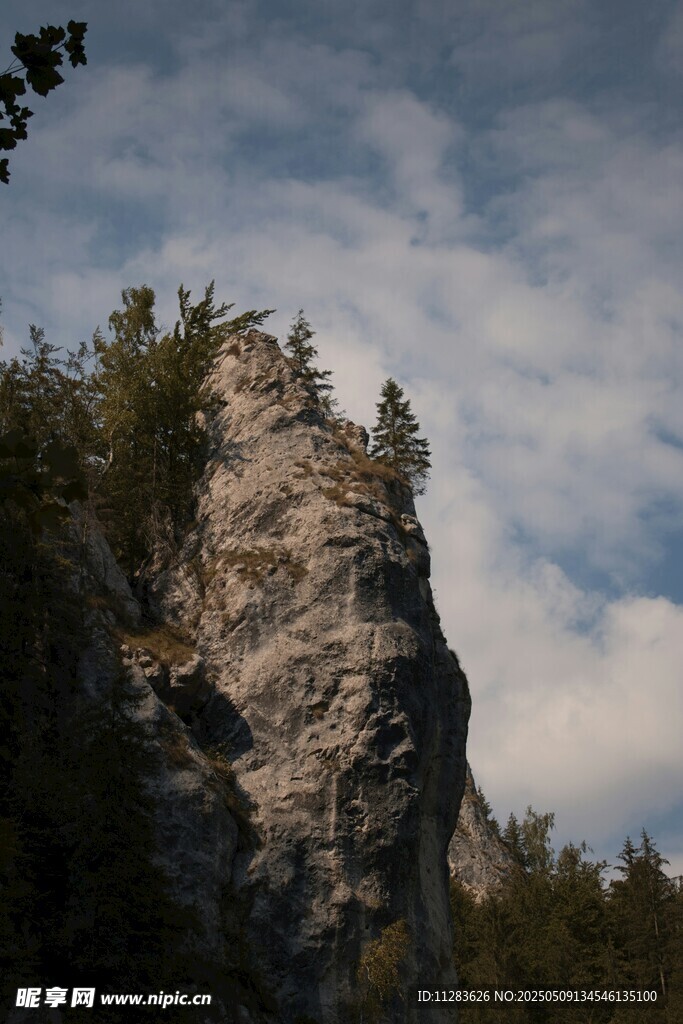 巍峨山石屹立于山林间