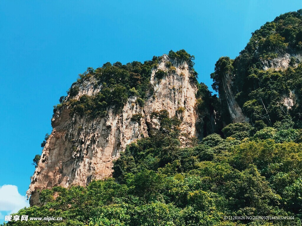 峻峭山峰覆绿植