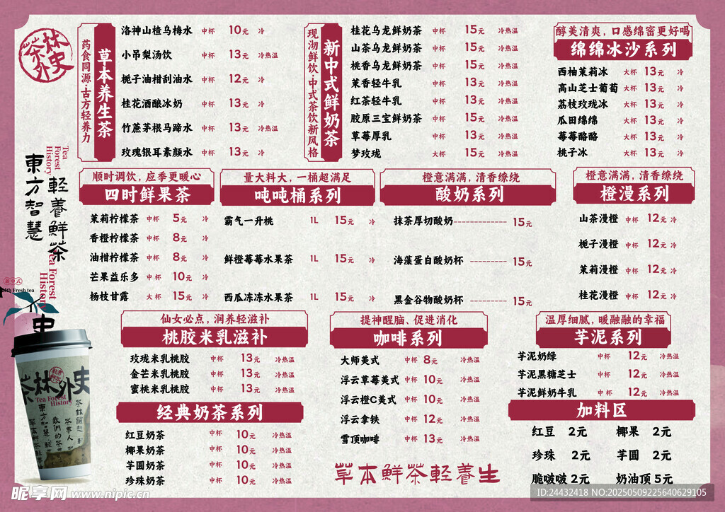 奶茶店价目表展示