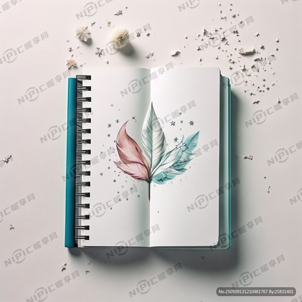 用流畅的线条勾勒出翻开的笔记本