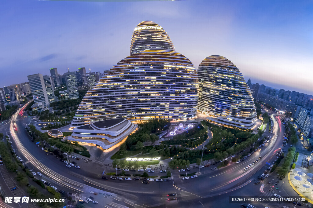 北京地标建筑夜景俯瞰
