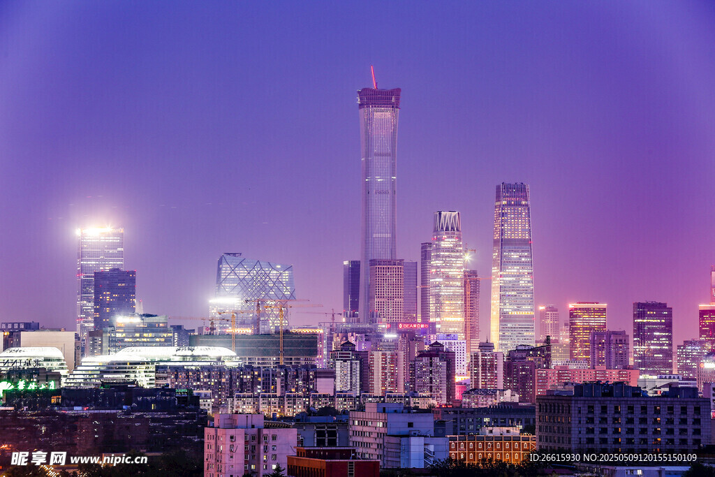 北京城市璀璨夜景天际线