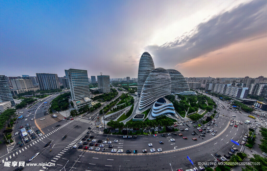 城市黄昏全景俯瞰景观