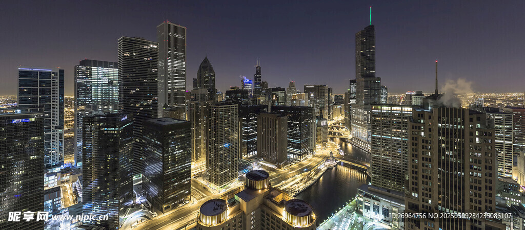 夜幕下的繁华都市景观