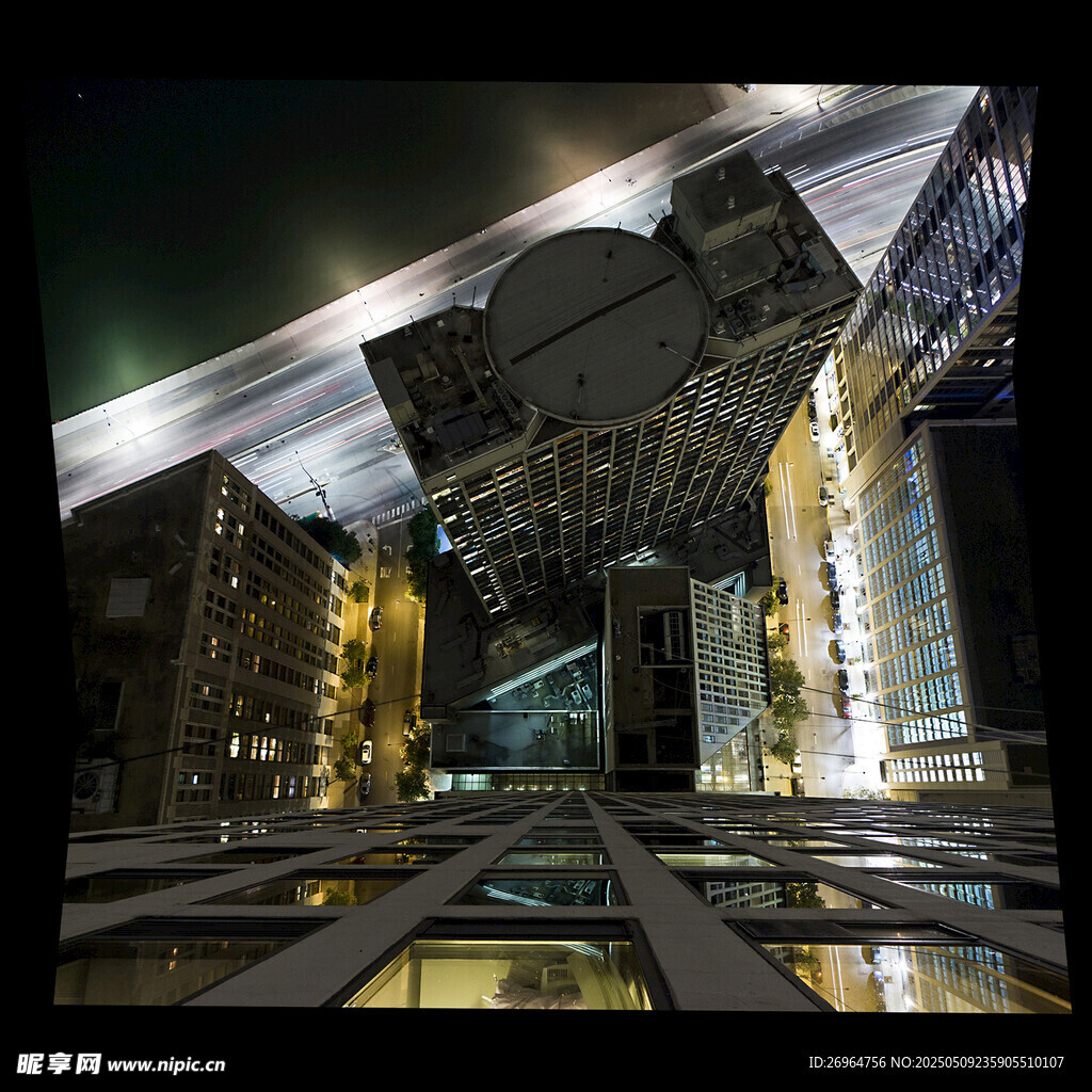 夜晚璀璨的现代建筑景观