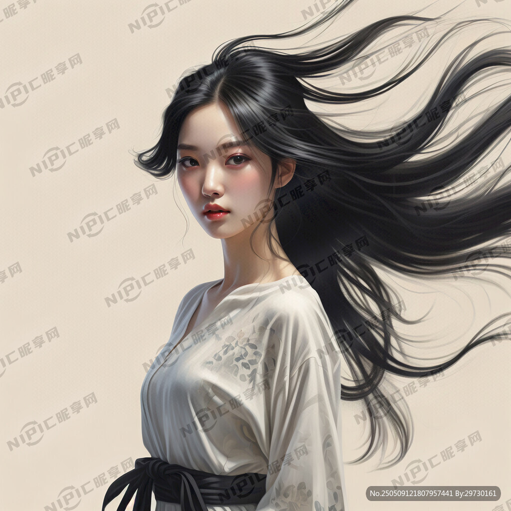 无色背景 黑色秀发在生长