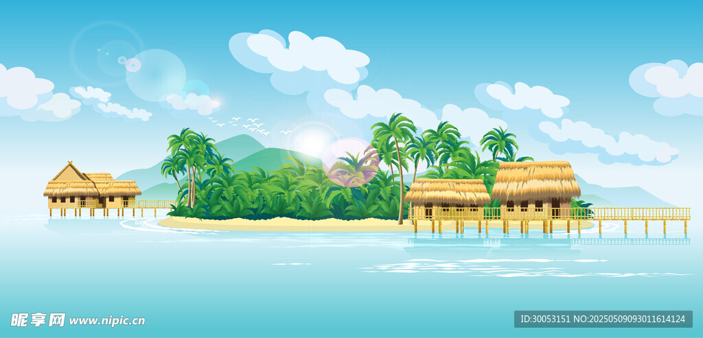 热带水上小屋风景