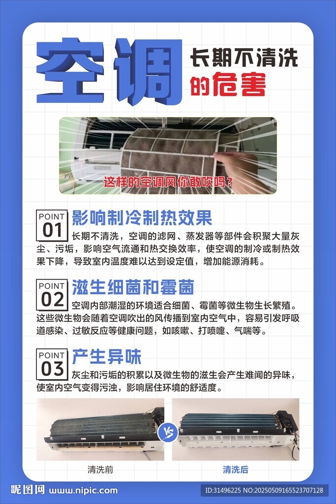 空调长期不清洗的危害 宣传海报