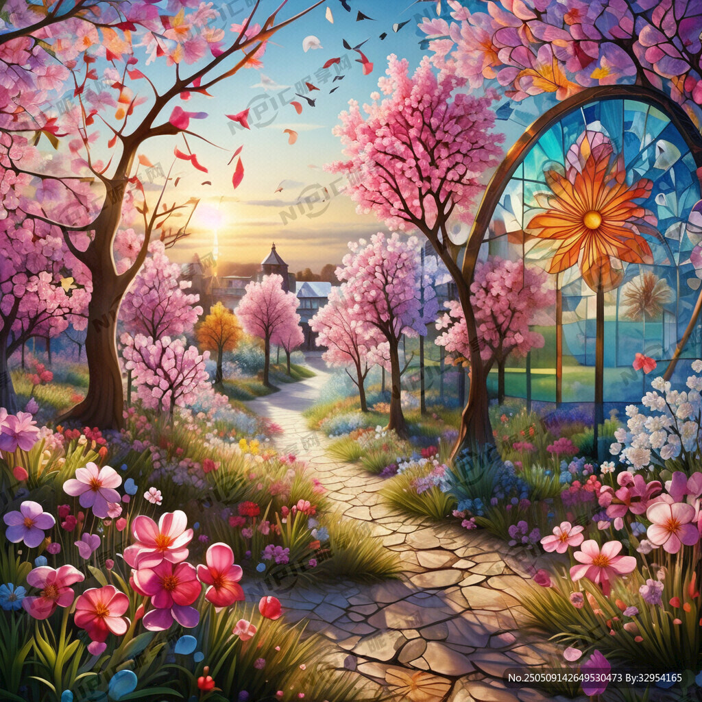 艺术玻璃春天景色
