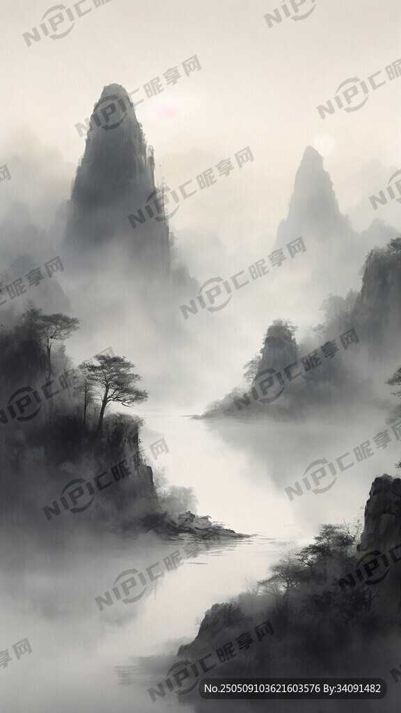 山谷 中国风 中国画 山水