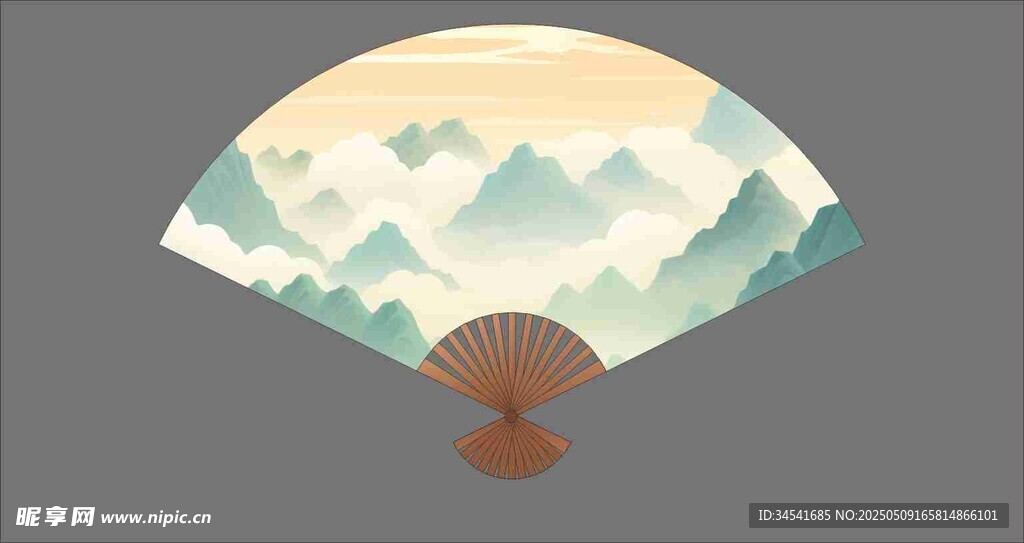 中式山水折扇图案设计