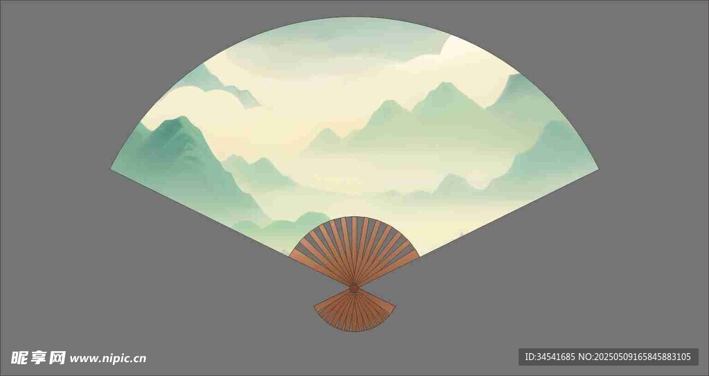 中式山水折扇图案设计