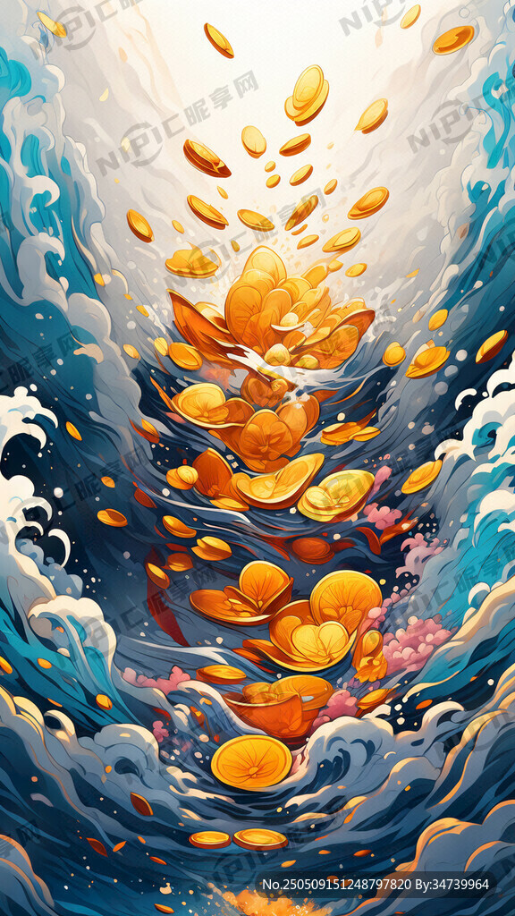 海报底部浪花推出元宝