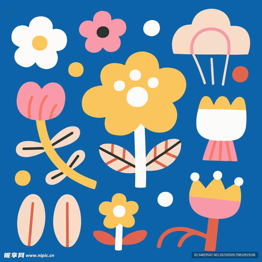 插画多彩花卉图案设计元素矢量图