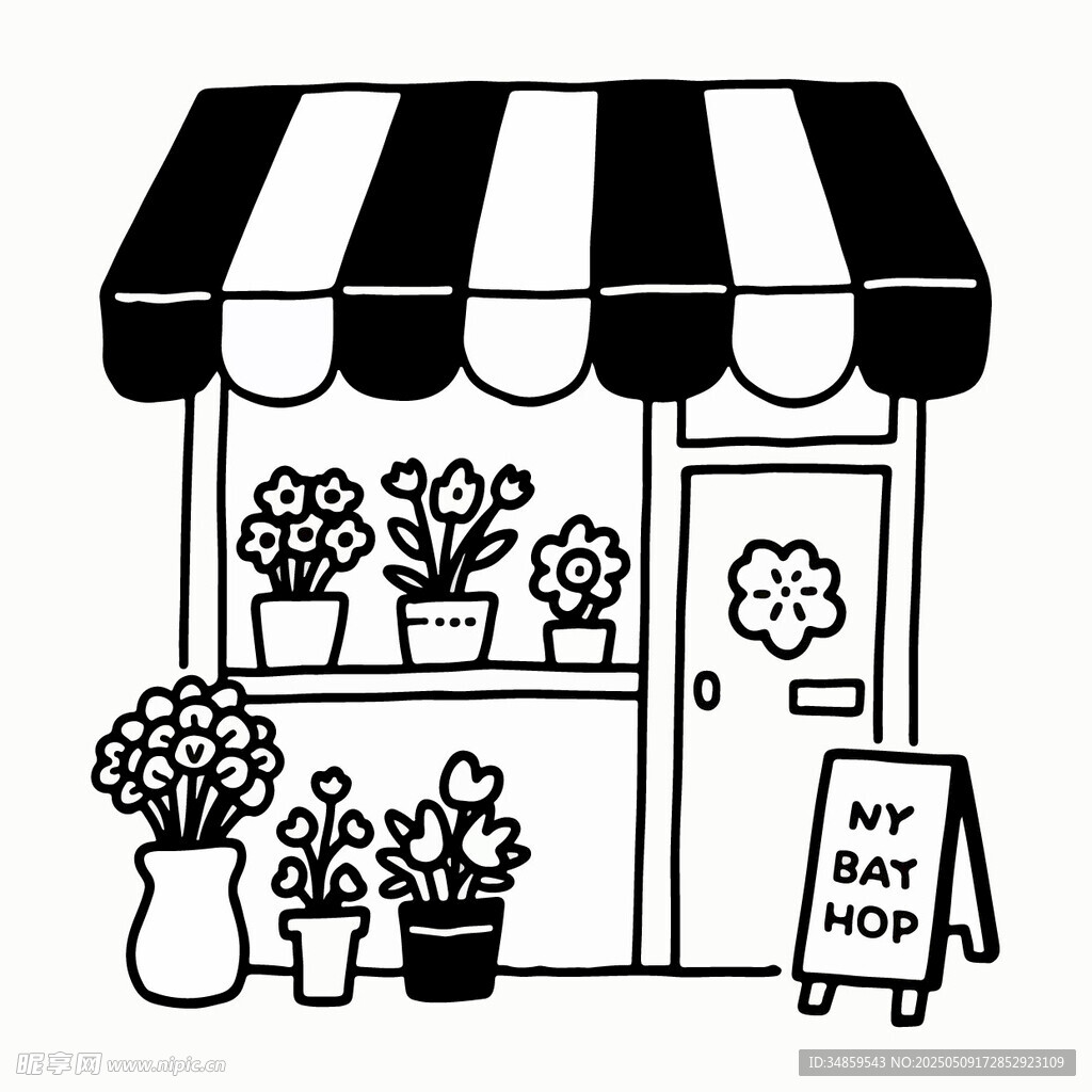 街边小花店矢量图简笔画
