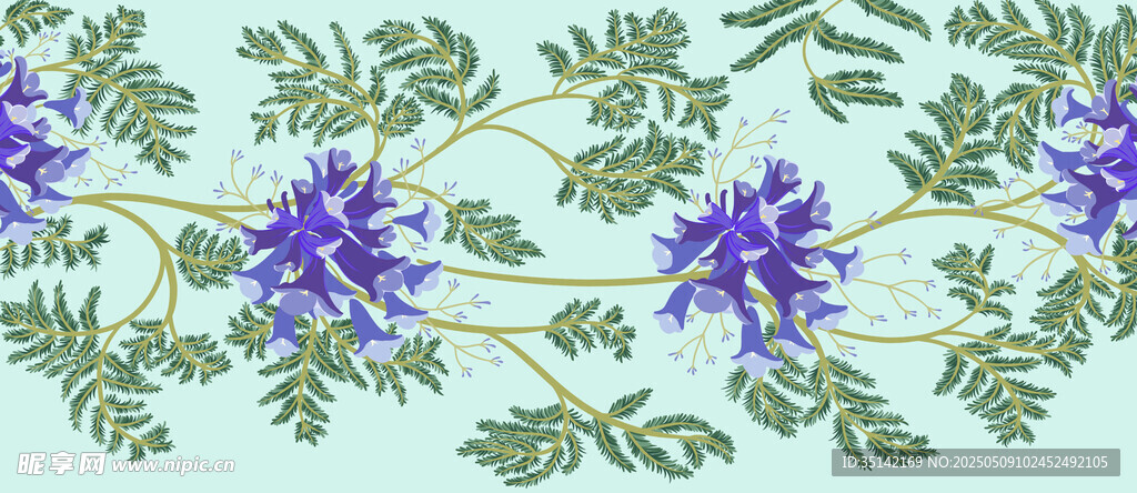 蓝紫色花卉枝叶图案设计蓝花楹