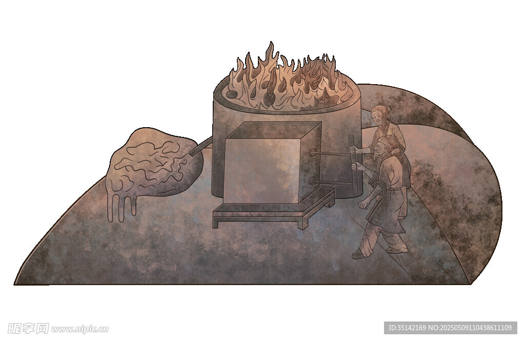 古代建筑场景插画冶铁