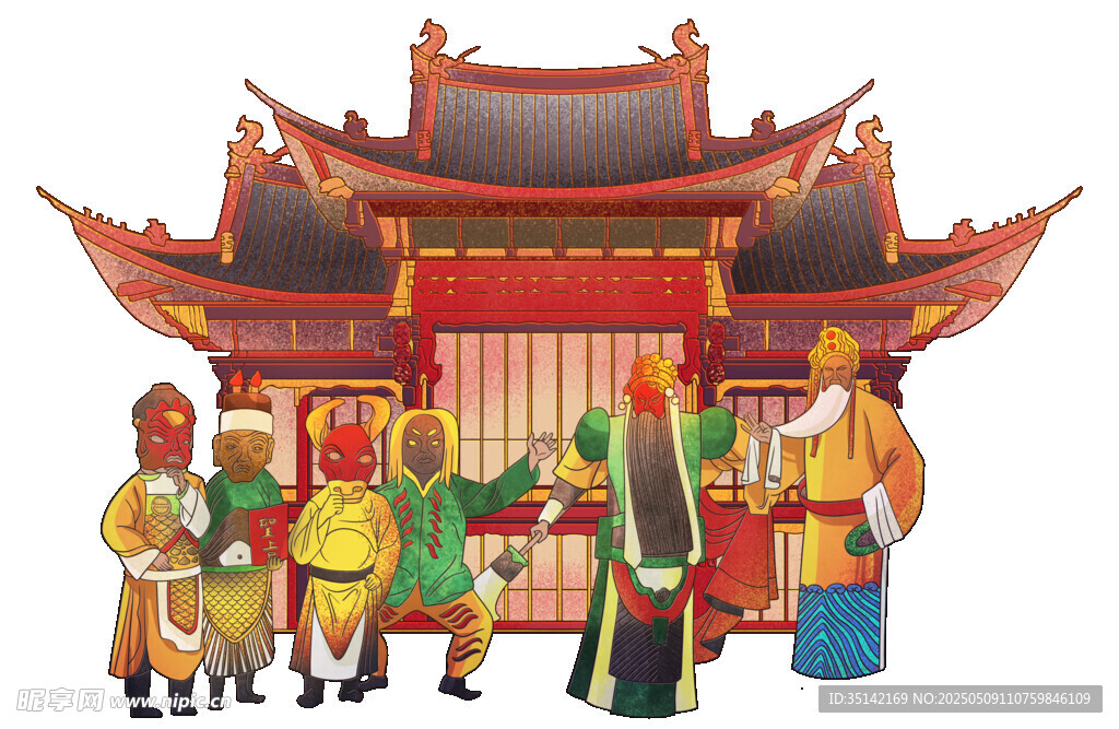 戏曲古代宫廷人物场景插画