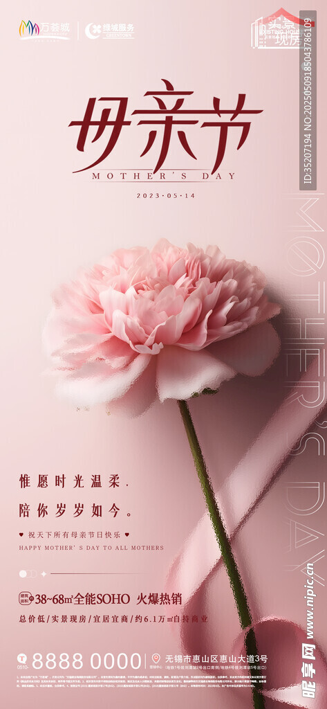 母亲节粉色康乃馨海报