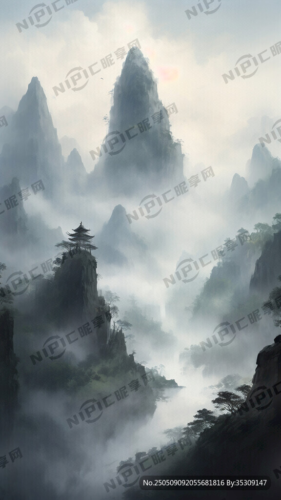 山谷 中国风 中国画 山水