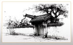 手绘庭院背景