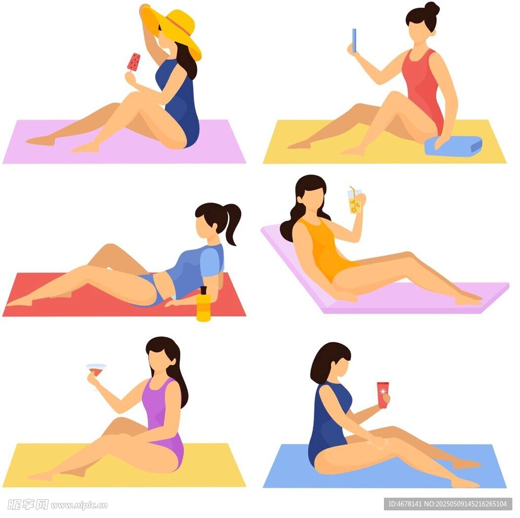 女性多样瑜伽姿势展示