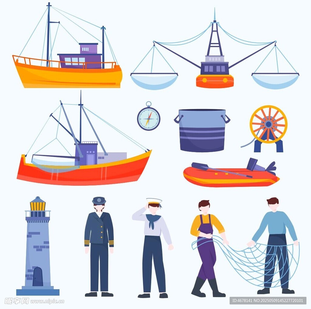 海上渔业作业场景元素