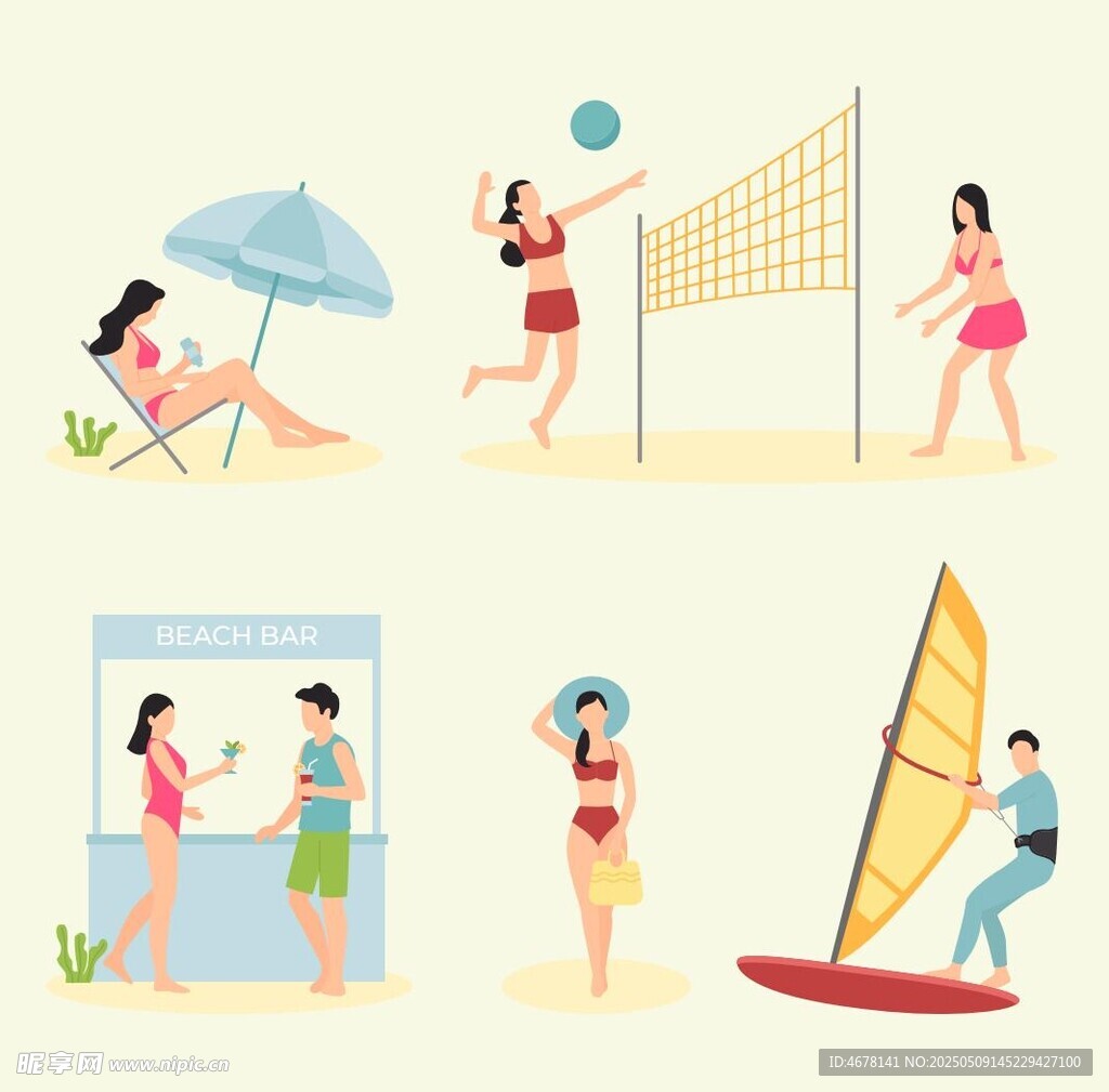 夏日海滩休闲活动场景