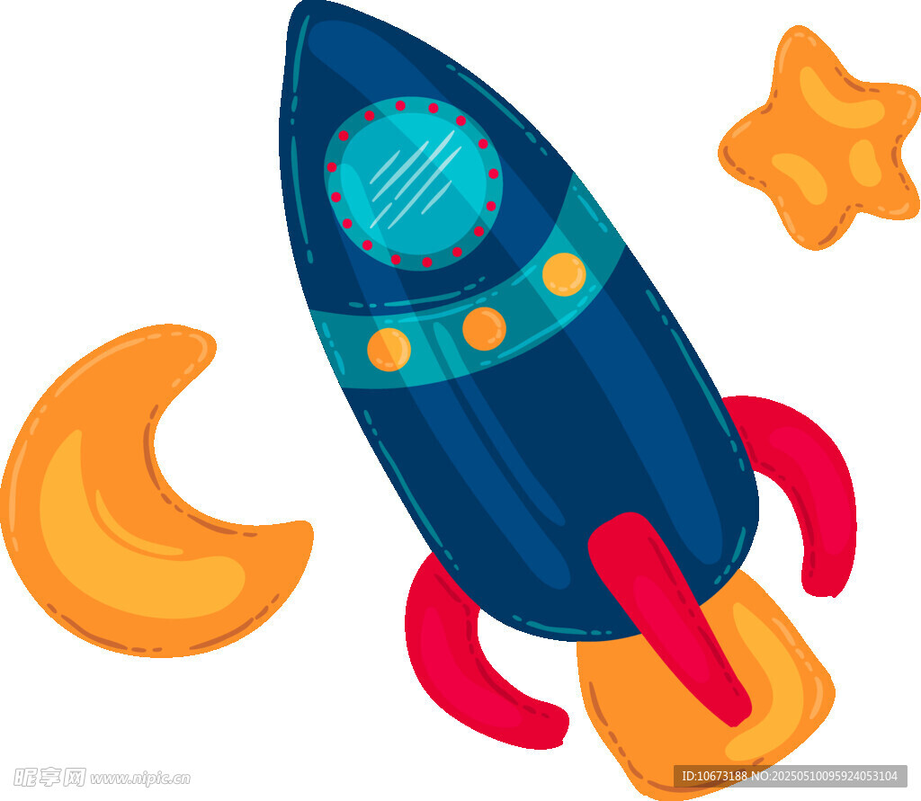 火箭伴星月卡通插画
