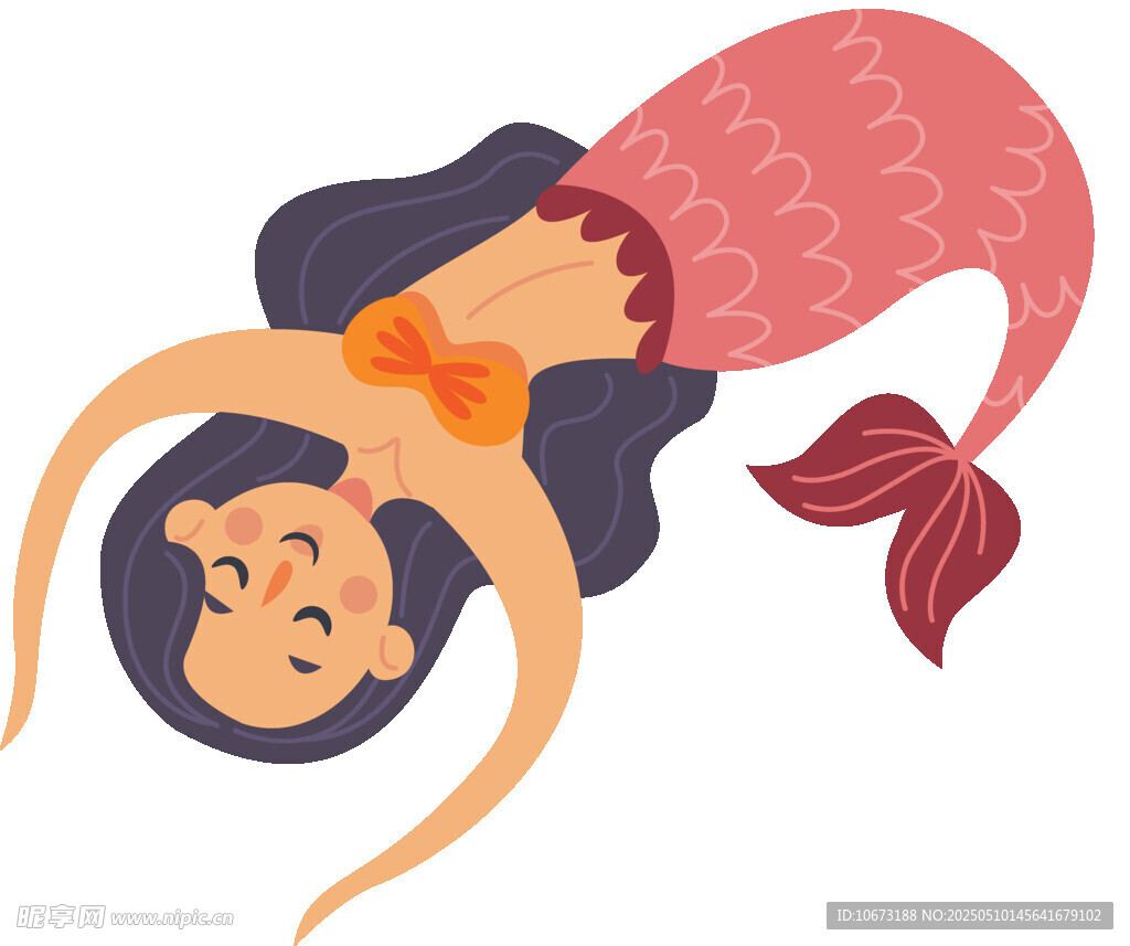 躺着的可爱卡通小美人鱼