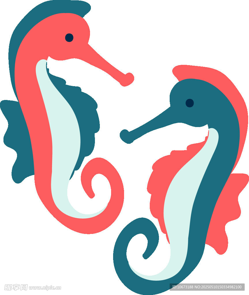 可爱双海马插画图案