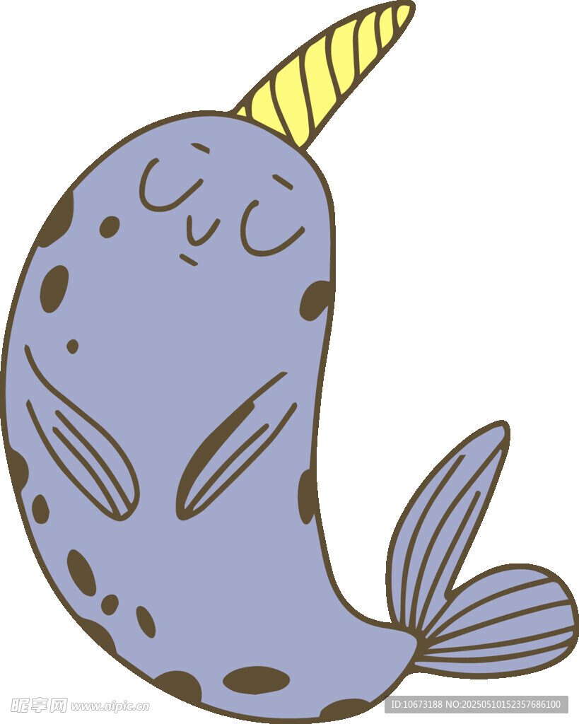 独角海豹卡通形象插画