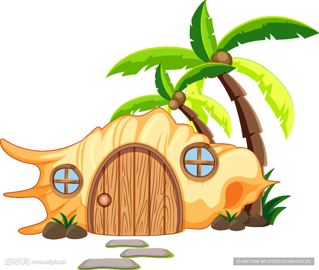 童话风棕榈树下的蘑菇小屋