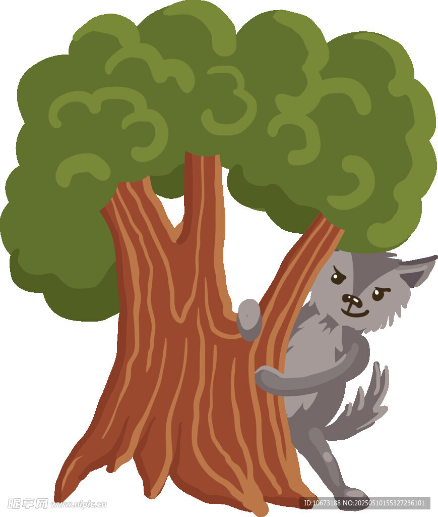 小猫抱树玩耍