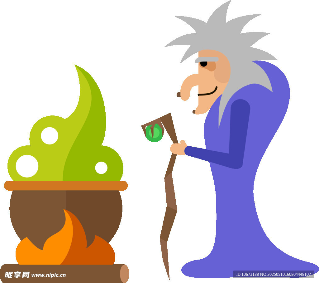 巫师在魔法大锅前施法