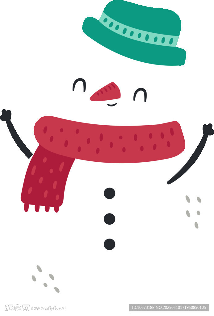 可爱雪人戴着绿帽红围巾