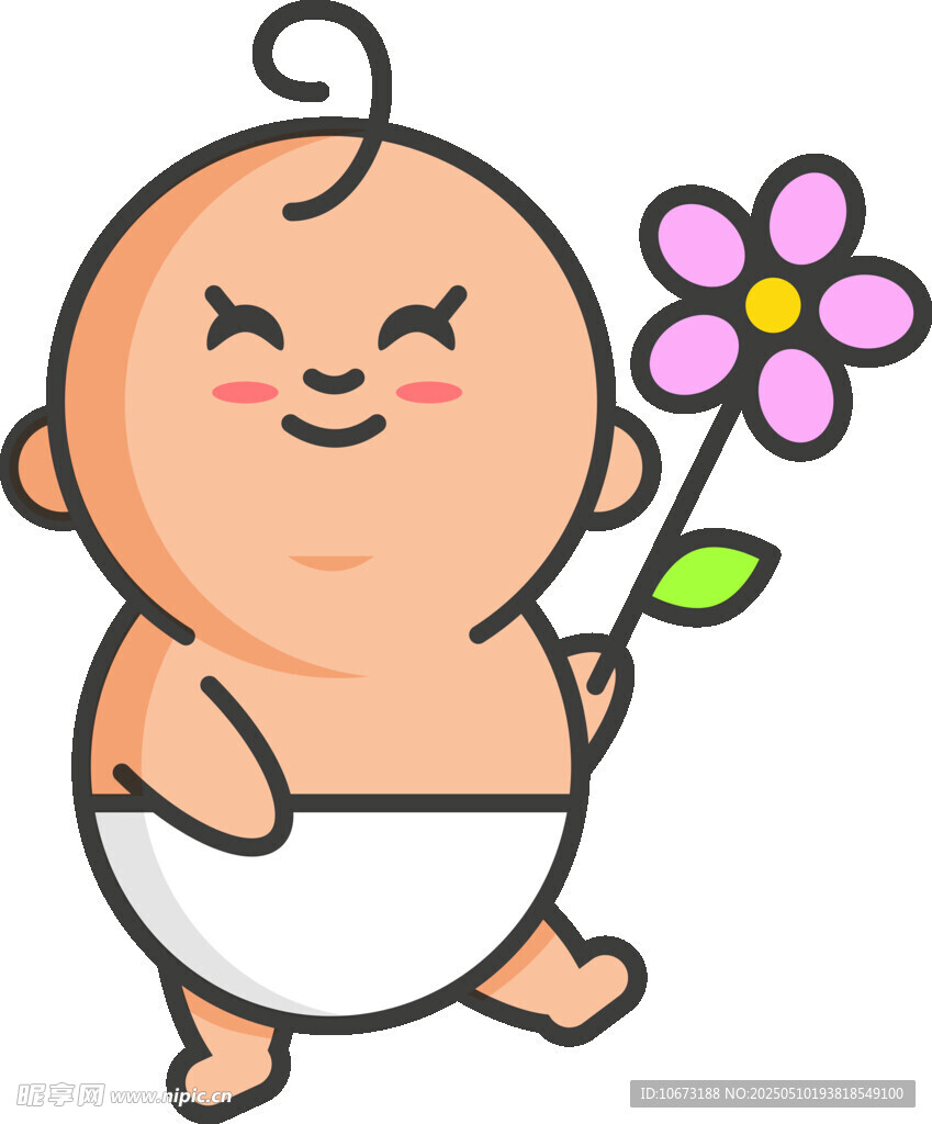 可爱婴儿手持鲜花
