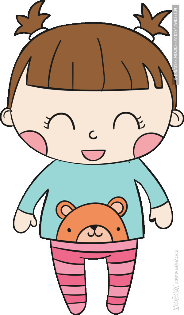 可爱扎双辫的卡通小女孩