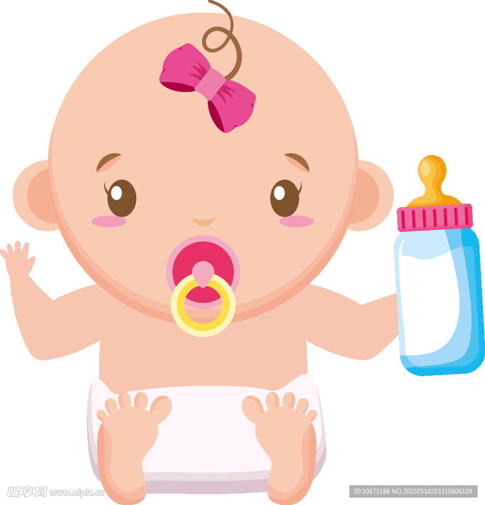 可爱女婴与奶瓶安抚奶嘴