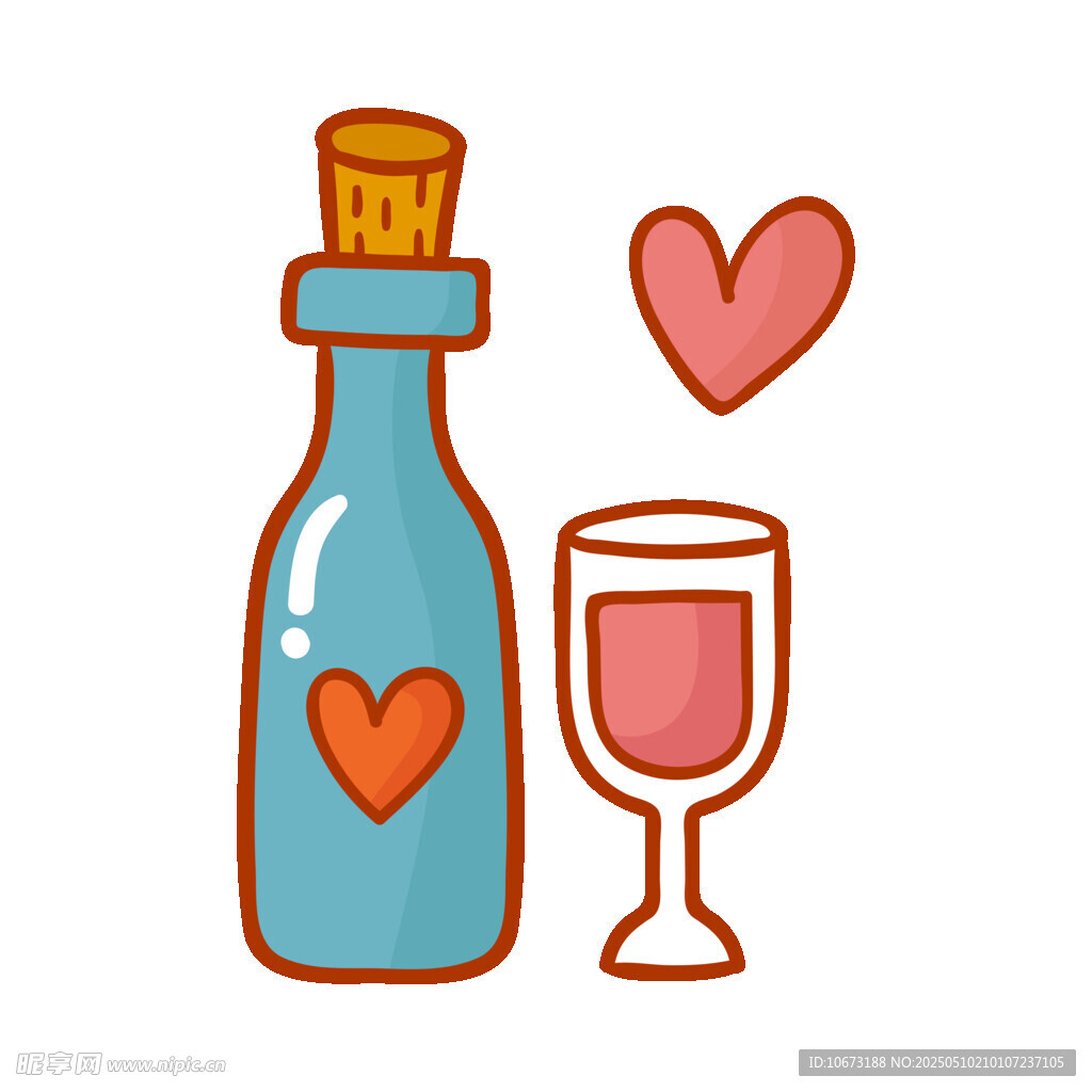 浪漫酒瓶与酒杯插画