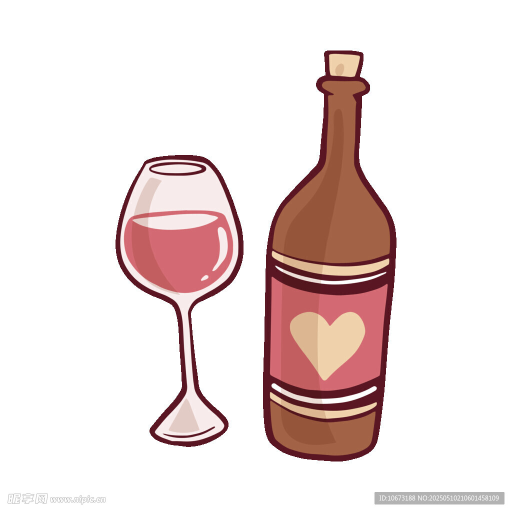 爱心酒瓶与红酒杯