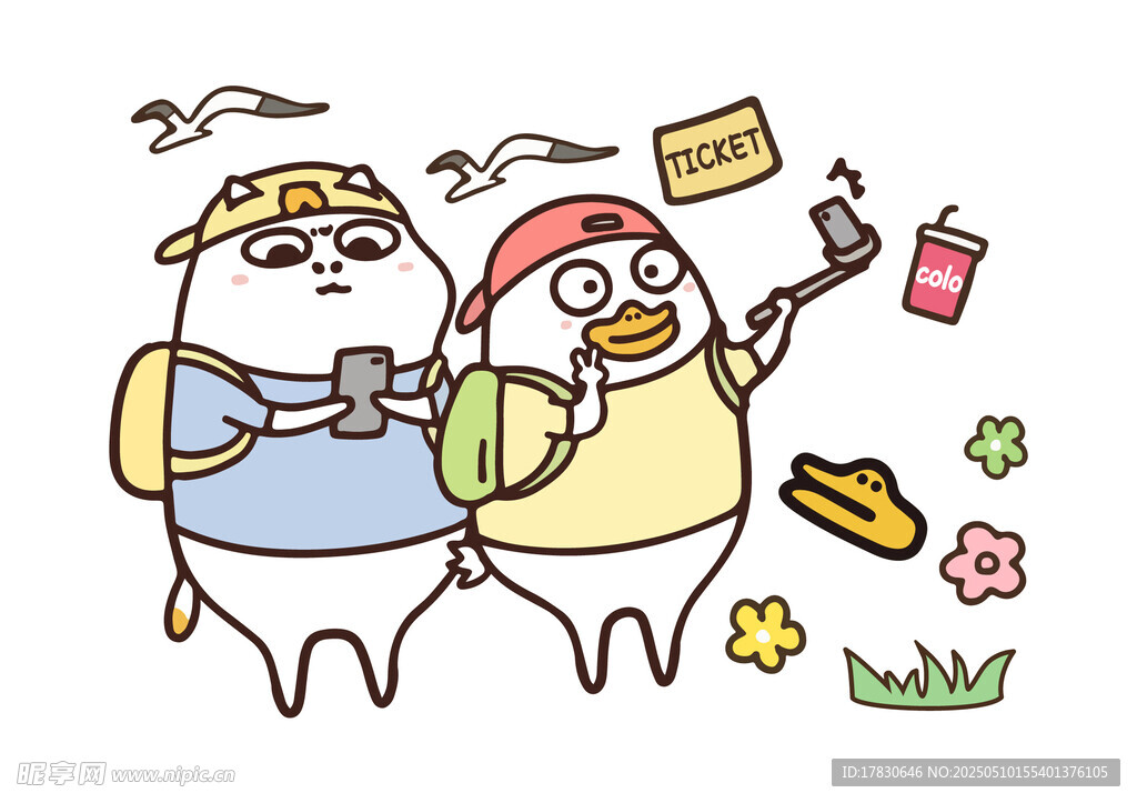 卡通鸭鸭出游欢乐瞬间