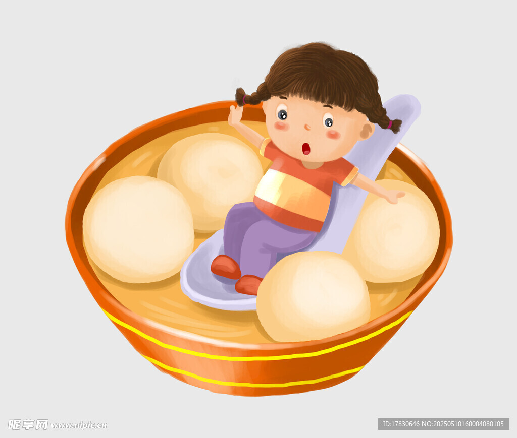 碗中孩童与汤圆的趣味画面