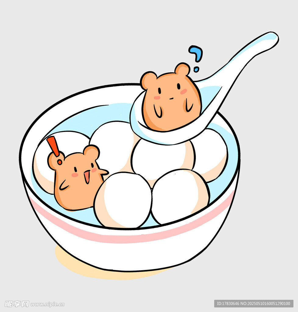 卡通小熊汤圆插画