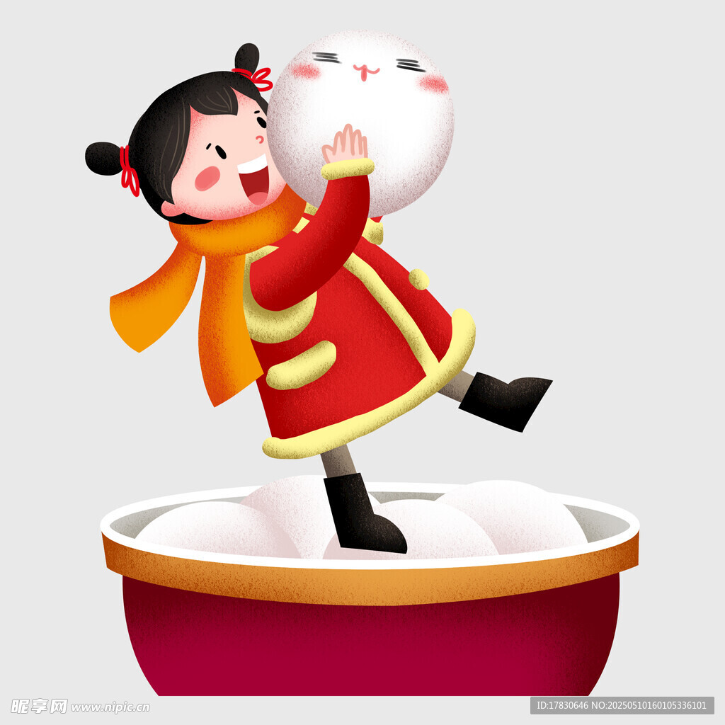 红衣女孩抱玉兔贺新春