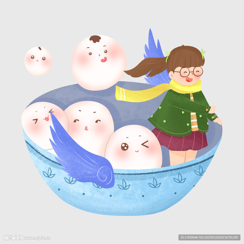 女孩与汤圆的温馨画面